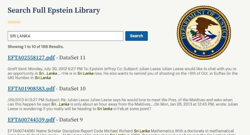 Is Sri Lanka in the Epstein Files?